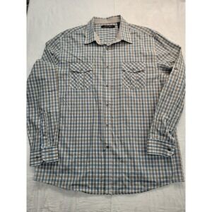 Axist Button Down Shirt Mens XL Blue Grey Plaid Roll Tab Long Sleeve